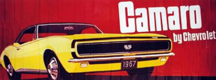 Billboard quảng cáo Chevrolet Camaro 1967 tập trung chủ yếu vào cách sử dụng màu sắc